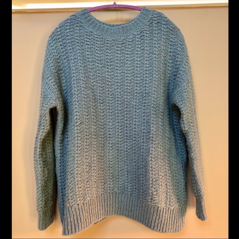 Cozy Powder Blue Relaxed Shoulder Sweater